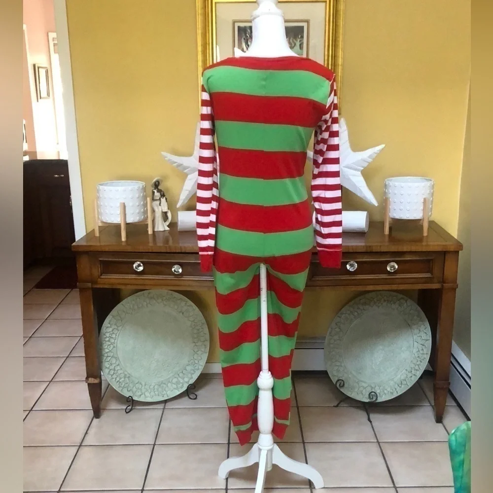 Wonder Shop @ Target Red Green & White Striped Christmas Holiday Elf Jumpsuit Md - Picture 6 of 10